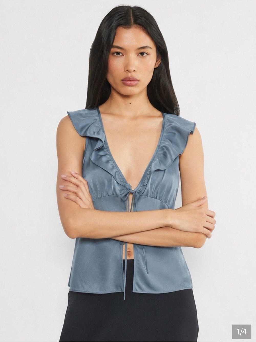 Aritiza Wilfred Tie-Front Ruffle Satin Tank Top - Blue